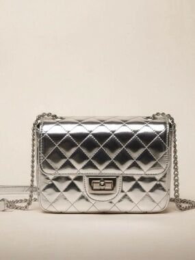 Silver BECOOL Quilted Mini Shoulder Bag – Metallic Crossbody Purse
